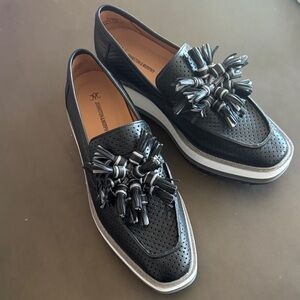 Johnston & Murphy Black Perforated Loafers with Tassel Accents